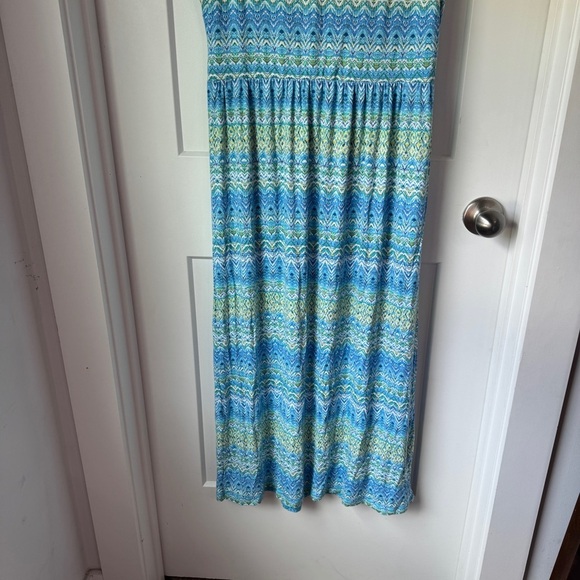 J. Jill Sleeveless Aegean Ikat Green and Blue Print Island Maxi Dress Size Med - Picture 12 of 13